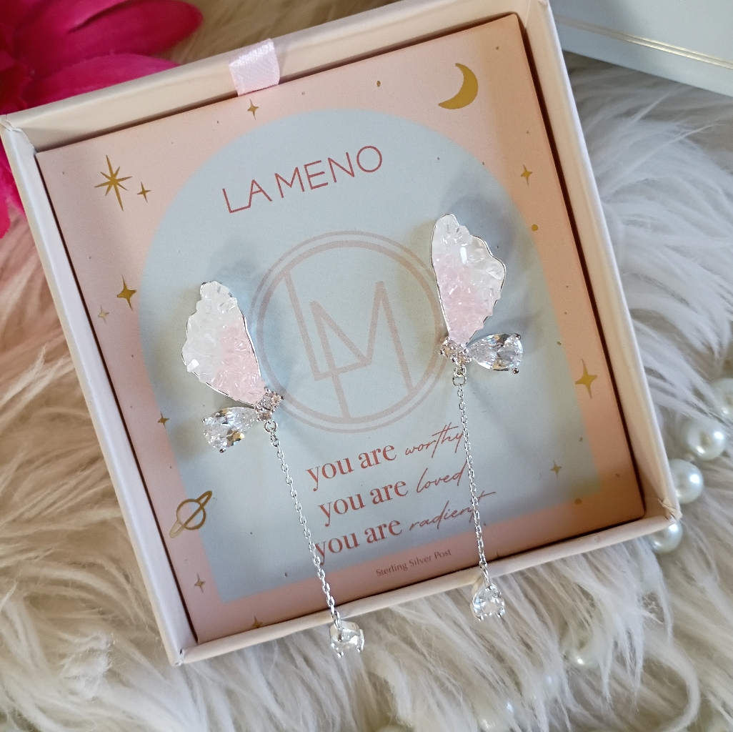 La Meno Pastel Pink Druzy Crystal Like Rock Sterling Silver Post Dangle Earrings